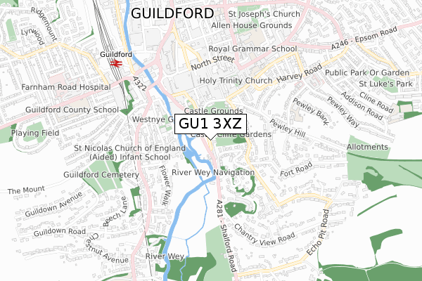 GU1 3XZ map - small scale - OS Open Zoomstack (Ordnance Survey)