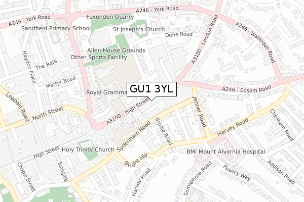 GU1 3YL map - large scale - OS Open Zoomstack (Ordnance Survey)
