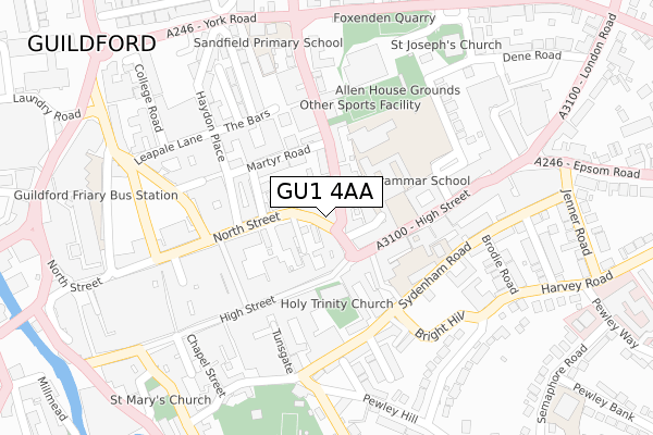 GU1 4AA map - large scale - OS Open Zoomstack (Ordnance Survey) GU1 4AA map - large scale - OS Open Zoomstack (Ordnance Survey)