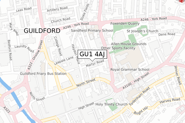 GU1 4AJ map - large scale - OS Open Zoomstack (Ordnance Survey)