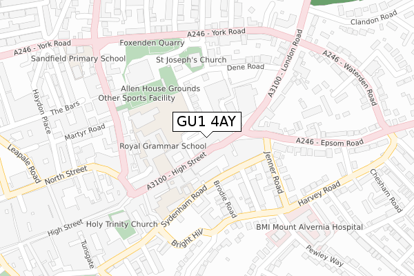 GU1 4AY map - large scale - OS Open Zoomstack (Ordnance Survey)