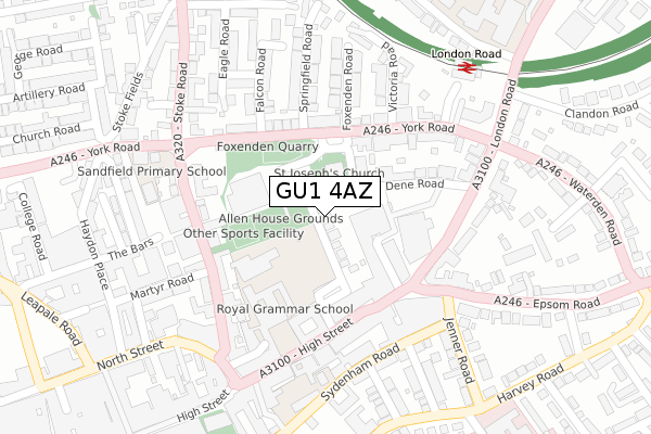 GU1 4AZ map - large scale - OS Open Zoomstack (Ordnance Survey)