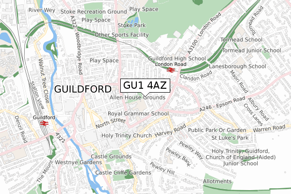 GU1 4AZ map - small scale - OS Open Zoomstack (Ordnance Survey)