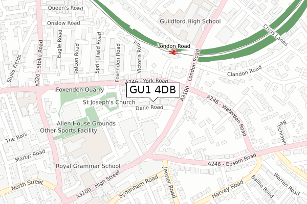 GU1 4DB map - large scale - OS Open Zoomstack (Ordnance Survey)