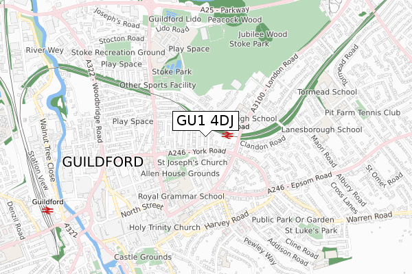 GU1 4DJ map - small scale - OS Open Zoomstack (Ordnance Survey)