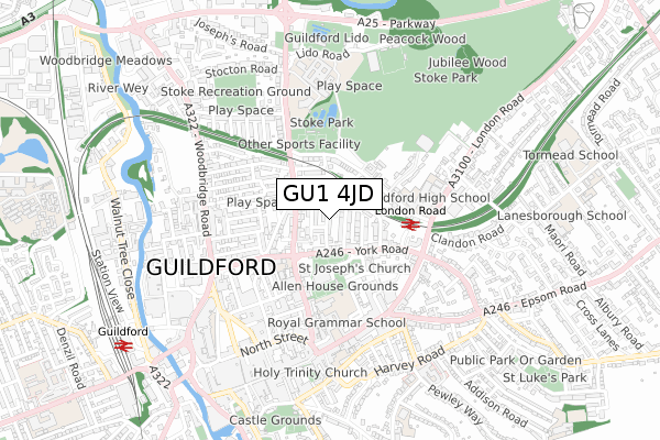GU1 4JD map - small scale - OS Open Zoomstack (Ordnance Survey)