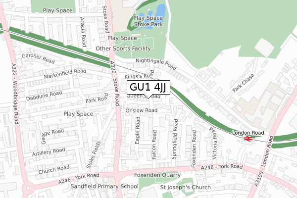 GU1 4JJ map - large scale - OS Open Zoomstack (Ordnance Survey)