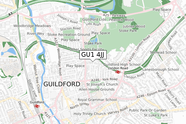 GU1 4JJ map - small scale - OS Open Zoomstack (Ordnance Survey)