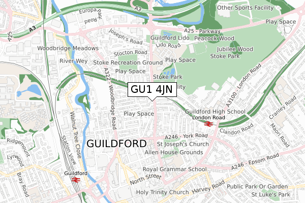 GU1 4JN map - small scale - OS Open Zoomstack (Ordnance Survey)