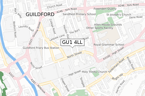 GU1 4LL map - large scale - OS Open Zoomstack (Ordnance Survey)