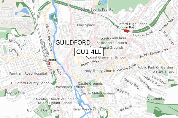 GU1 4LL map - small scale - OS Open Zoomstack (Ordnance Survey)