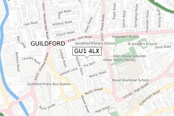 GU1 4LX map - large scale - OS Open Zoomstack (Ordnance Survey)