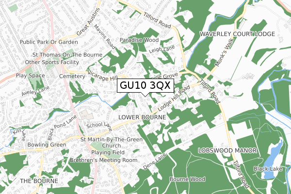 GU10 3QX map - small scale - OS Open Zoomstack (Ordnance Survey)