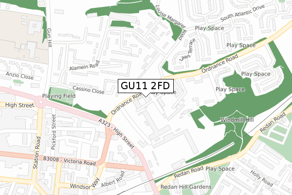 GU11 2FD map - large scale - OS Open Zoomstack (Ordnance Survey)