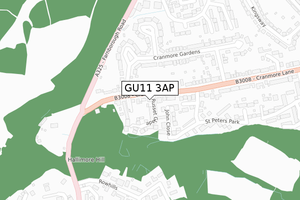 GU11 3AP map - large scale - OS Open Zoomstack (Ordnance Survey)