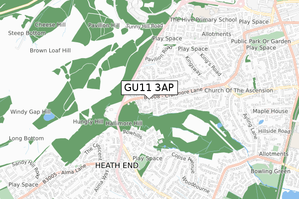 GU11 3AP map - small scale - OS Open Zoomstack (Ordnance Survey)