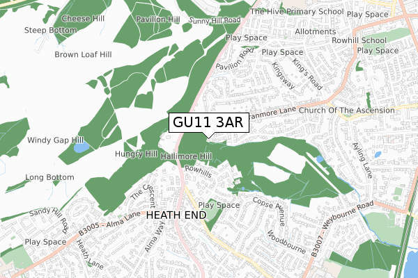 GU11 3AR map - small scale - OS Open Zoomstack (Ordnance Survey)