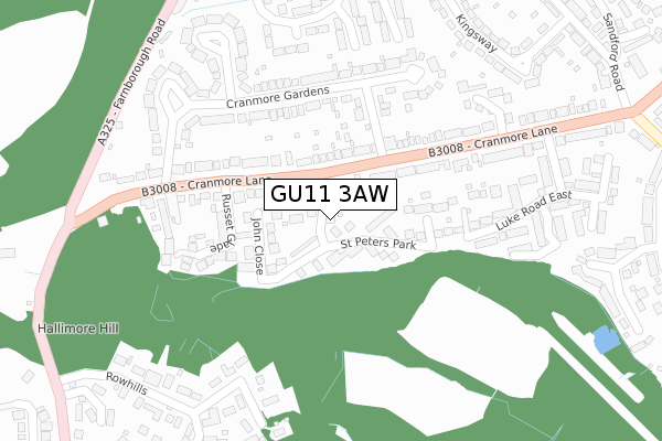 GU11 3AW map - large scale - OS Open Zoomstack (Ordnance Survey)