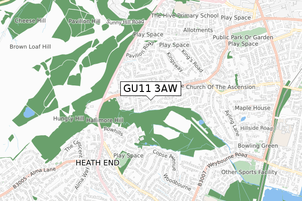 GU11 3AW map - small scale - OS Open Zoomstack (Ordnance Survey)