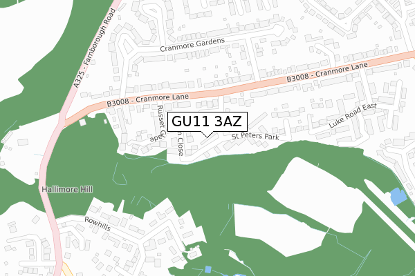 GU11 3AZ map - large scale - OS Open Zoomstack (Ordnance Survey)