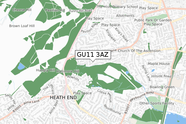 GU11 3AZ map - small scale - OS Open Zoomstack (Ordnance Survey)