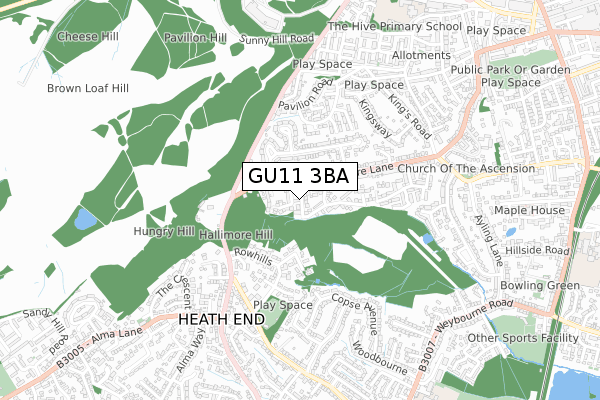 GU11 3BA map - small scale - OS Open Zoomstack (Ordnance Survey)