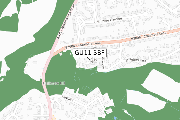 GU11 3BF map - large scale - OS Open Zoomstack (Ordnance Survey)