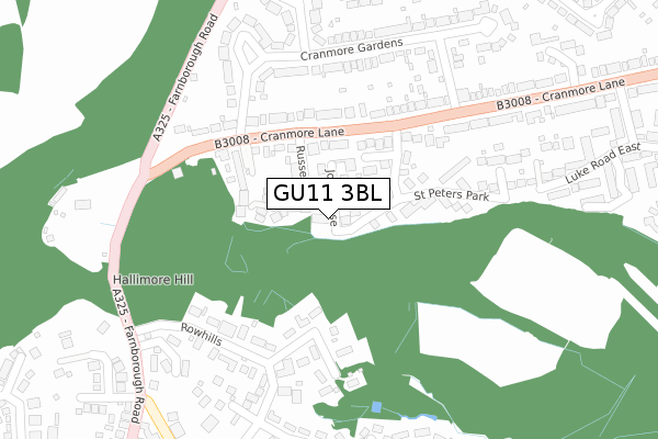 GU11 3BL map - large scale - OS Open Zoomstack (Ordnance Survey)