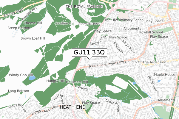 GU11 3BQ map - small scale - OS Open Zoomstack (Ordnance Survey)