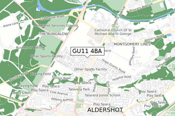 GU11 4BA map - small scale - OS Open Zoomstack (Ordnance Survey)