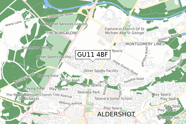 GU11 4BF map - small scale - OS Open Zoomstack (Ordnance Survey)