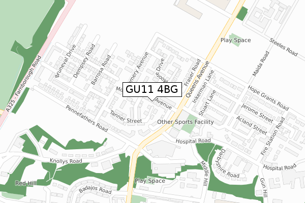 GU11 4BG map - large scale - OS Open Zoomstack (Ordnance Survey)