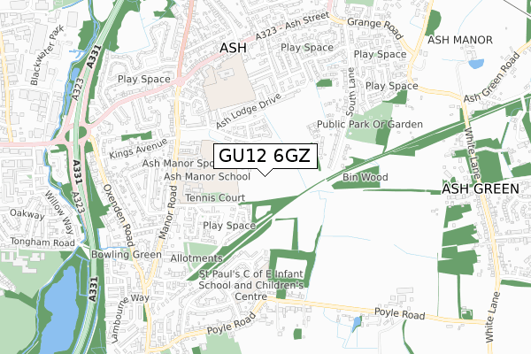 GU12 6GZ map - small scale - OS Open Zoomstack (Ordnance Survey)