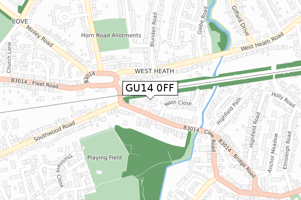 GU14 0FF map - large scale - OS Open Zoomstack (Ordnance Survey)
