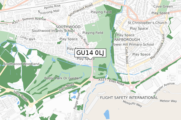 GU14 0LJ map - small scale - OS Open Zoomstack (Ordnance Survey)