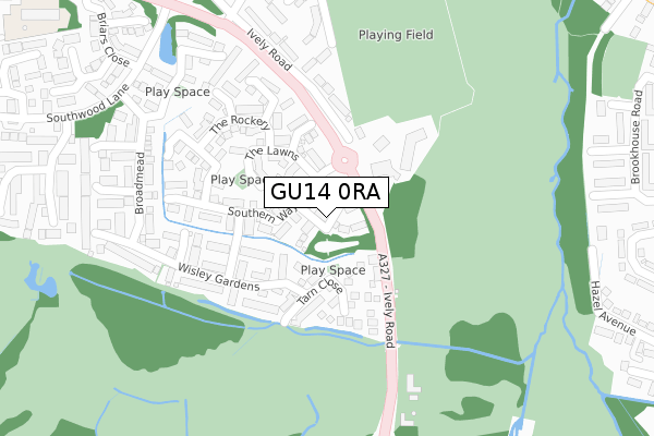 GU14 0RA map - large scale - OS Open Zoomstack (Ordnance Survey)