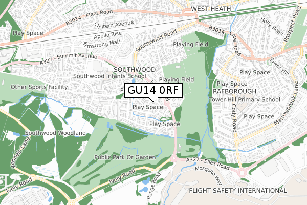 GU14 0RF map - small scale - OS Open Zoomstack (Ordnance Survey)