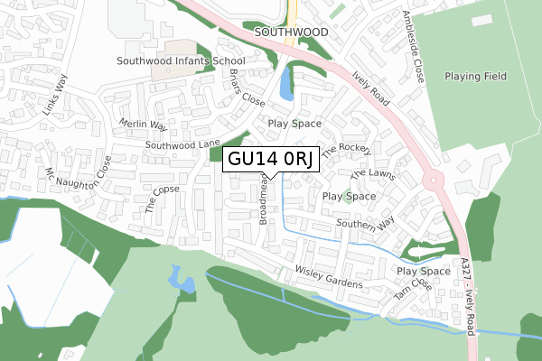 GU14 0RJ map - large scale - OS Open Zoomstack (Ordnance Survey)