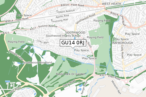GU14 0RJ map - small scale - OS Open Zoomstack (Ordnance Survey)