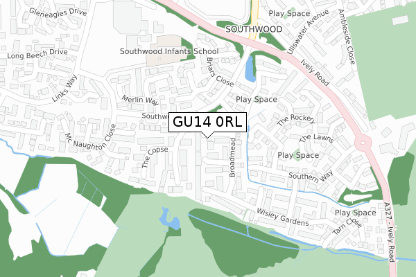 GU14 0RL map - large scale - OS Open Zoomstack (Ordnance Survey)