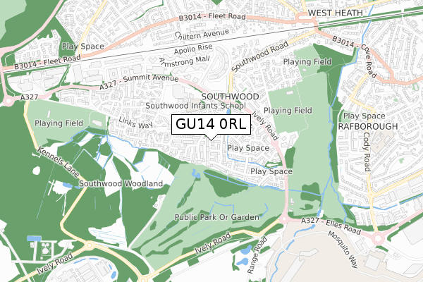 GU14 0RL map - small scale - OS Open Zoomstack (Ordnance Survey)