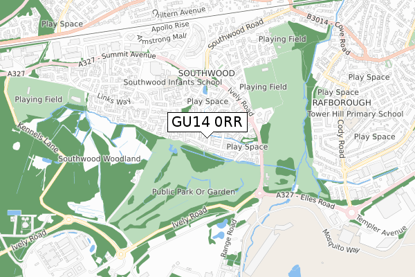 GU14 0RR map - small scale - OS Open Zoomstack (Ordnance Survey)