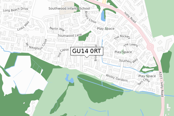 GU14 0RT map - large scale - OS Open Zoomstack (Ordnance Survey)