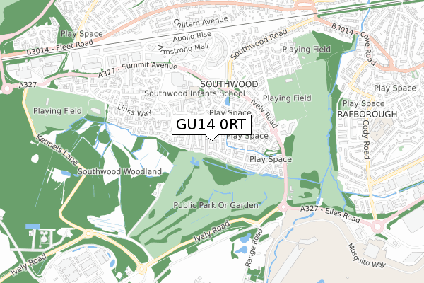GU14 0RT map - small scale - OS Open Zoomstack (Ordnance Survey)