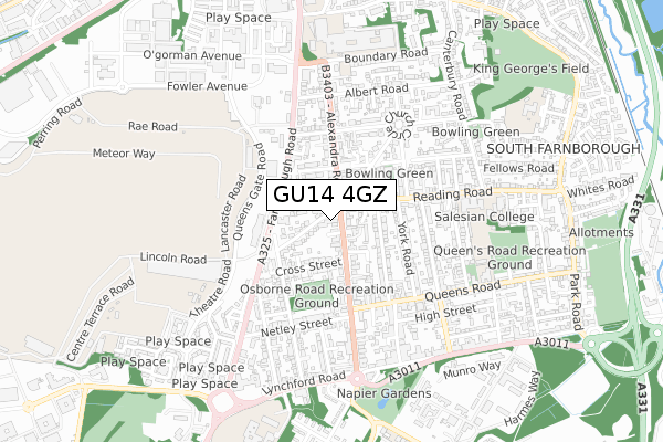 GU14 4GZ map - small scale - OS Open Zoomstack (Ordnance Survey) GU14 4GZ map - small scale - OS Open Zoomstack (Ordnance Survey)