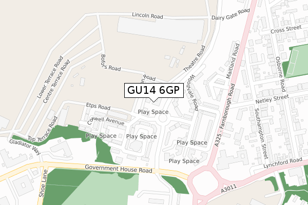 GU14 6GP map - large scale - OS Open Zoomstack (Ordnance Survey)