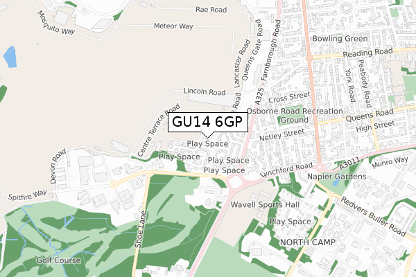 GU14 6GP map - small scale - OS Open Zoomstack (Ordnance Survey)