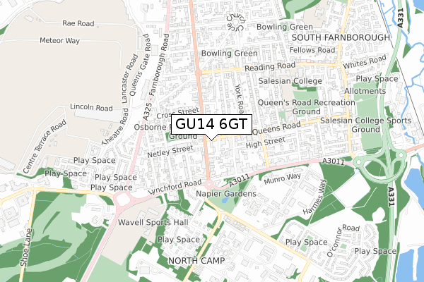 GU14 6GT map - small scale - OS Open Zoomstack (Ordnance Survey)