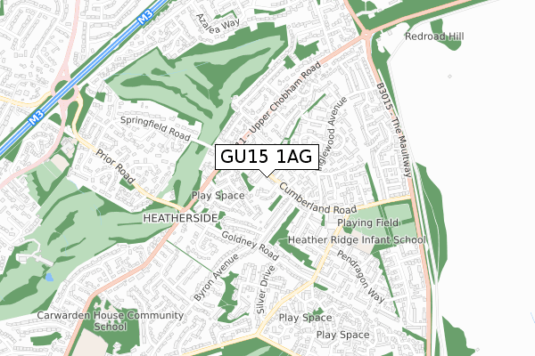 GU15 1AG map - small scale - OS Open Zoomstack (Ordnance Survey)