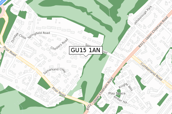 GU15 1AN map - large scale - OS Open Zoomstack (Ordnance Survey)